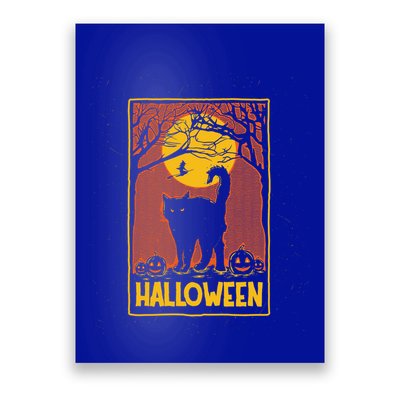 Vintage Scary Halloween Black Cat Costume Witch And Moon Cool Gift Poster