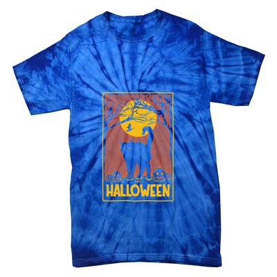 Vintage Scary Halloween Black Cat Costume Witch And Moon Cool Gift Tie-Dye T-Shirt