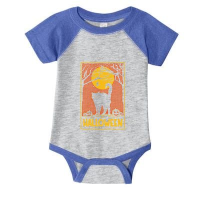Vintage Scary Halloween Black Cat Costume Witch And Moon Cool Gift Infant Baby Jersey Bodysuit