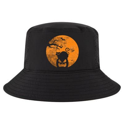 Vintage Scary Halloween Pumpkin Cat Costume Retro Cat Moon Cool Comfort Performance Bucket Hat