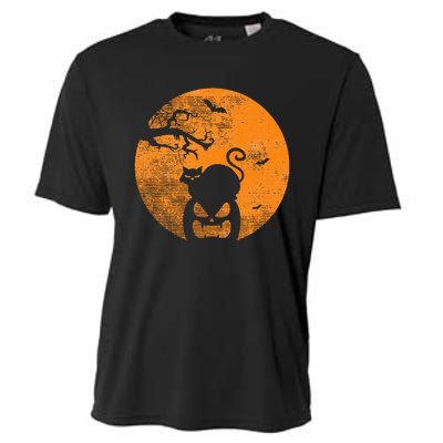 Vintage Scary Halloween Pumpkin Cat Costume Retro Cat Moon Cooling Performance Crew T-Shirt