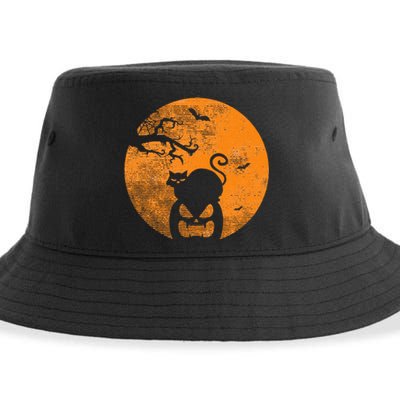 Vintage Scary Halloween Pumpkin Cat Costume Retro Cat Moon Sustainable Bucket Hat