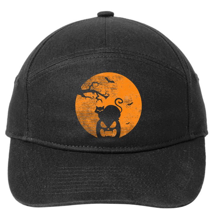 Vintage Scary Halloween Pumpkin Cat Costume Retro Cat Moon 7-Panel Snapback Hat