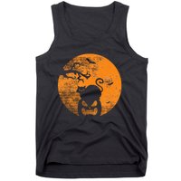 Vintage Scary Halloween Pumpkin Cat Costume Retro Cat Moon Tank Top