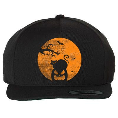 Vintage Scary Halloween Pumpkin Cat Costume Retro Cat Moon Wool Snapback Cap