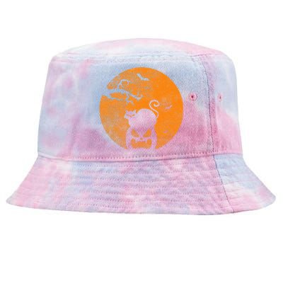 Vintage Scary Halloween Pumpkin Cat Costume Retro Cat Moon Tie-Dyed Bucket Hat