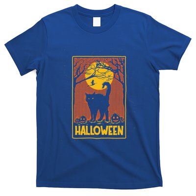 Vintage Scary Halloween Black Cat Costume Witch And Moon Cute Gift T-Shirt