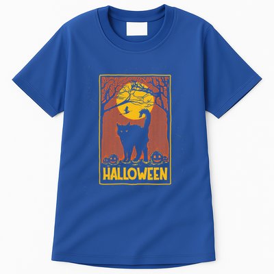 Vintage Scary Halloween Black Cat Costume Witch And Moon Cute Gift Tall T-Shirt