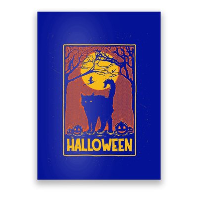 Vintage Scary Halloween Black Cat Costume Witch And Moon Cute Gift Poster