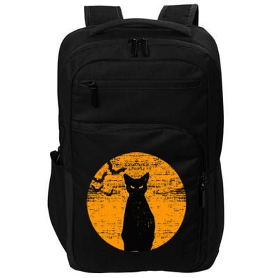 Vintage Scary Halloween Black Cat Costume Retro Moon Cat Mom Impact Tech Backpack