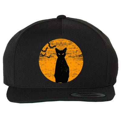 Vintage Scary Halloween Black Cat Costume Retro Moon Cat Mom Wool Snapback Cap