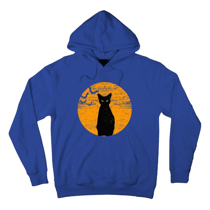 Vintage Scary Halloween Black Cat Costume Retro Moon Cat Mom Hoodie