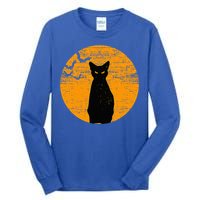 Vintage Scary Halloween Black Cat Costume Retro Moon Cat Mom Tall Long Sleeve T-Shirt