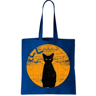 Vintage Scary Halloween Black Cat Costume Retro Moon Cat Mom Tote Bag