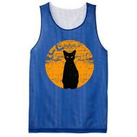 Vintage Scary Halloween Black Cat Costume Retro Moon Cat Mom Mesh Reversible Basketball Jersey Tank