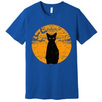 Vintage Scary Halloween Black Cat Costume Retro Moon Cat Mom Premium T-Shirt