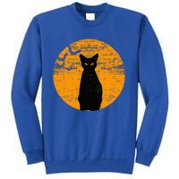 Vintage Scary Halloween Black Cat Costume Retro Moon Cat Mom Tall Sweatshirt