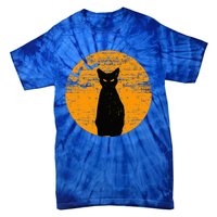 Vintage Scary Halloween Black Cat Costume Retro Moon Cat Mom Tie-Dye T-Shirt