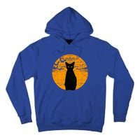 Vintage Scary Halloween Black Cat Costume Retro Moon Cat Mom Tall Hoodie