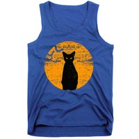 Vintage Scary Halloween Black Cat Costume Retro Moon Cat Mom Tank Top