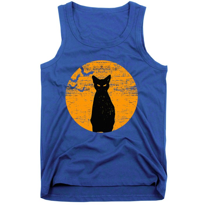 Vintage Scary Halloween Black Cat Costume Retro Moon Cat Mom Tank Top