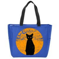 Vintage Scary Halloween Black Cat Costume Retro Moon Cat Mom Zip Tote Bag