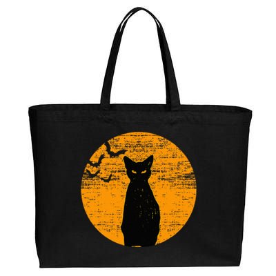 Vintage Scary Halloween Black Cat Costume Retro Moon Cat Mom Cotton Canvas Jumbo Tote