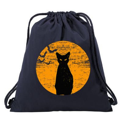 Vintage Scary Halloween Black Cat Costume Retro Moon Cat Mom Drawstring Bag