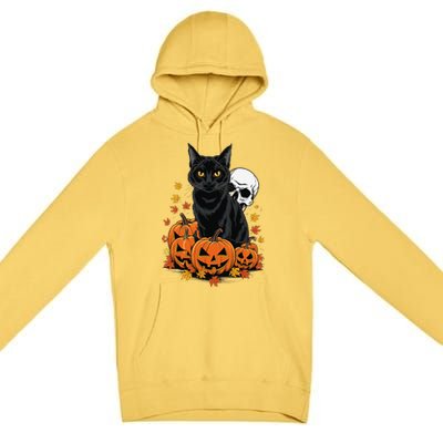 Vintage Scary Halloween Black Cat Lovers Pumpkin Costume Premium Pullover Hoodie