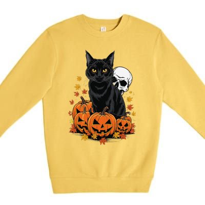 Vintage Scary Halloween Black Cat Lovers Pumpkin Costume Premium Crewneck Sweatshirt