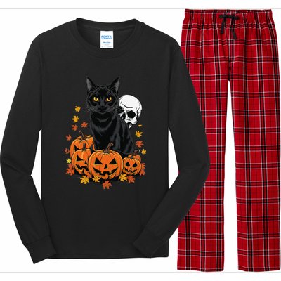 Vintage Scary Halloween Black Cat Lovers Pumpkin Costume Long Sleeve Pajama Set