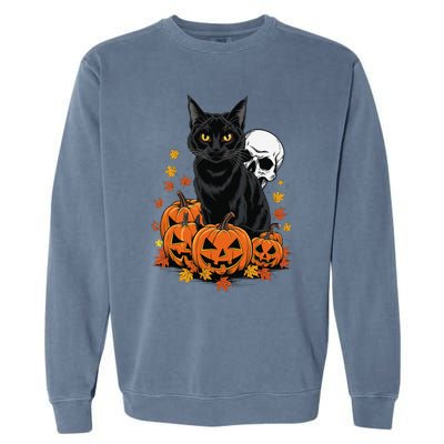 Vintage Scary Halloween Black Cat Lovers Pumpkin Costume Garment-Dyed Sweatshirt