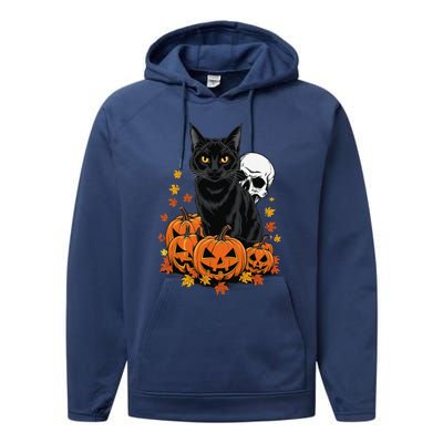 Vintage Scary Halloween Black Cat Lovers Pumpkin Costume Performance Fleece Hoodie