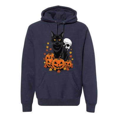 Vintage Scary Halloween Black Cat Lovers Pumpkin Costume Premium Hoodie