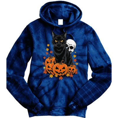 Vintage Scary Halloween Black Cat Lovers Pumpkin Costume Tie Dye Hoodie