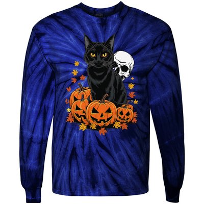 Vintage Scary Halloween Black Cat Lovers Pumpkin Costume Tie-Dye Long Sleeve Shirt