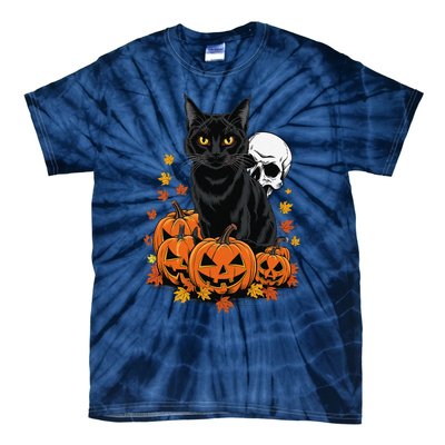 Vintage Scary Halloween Black Cat Lovers Pumpkin Costume Tie-Dye T-Shirt