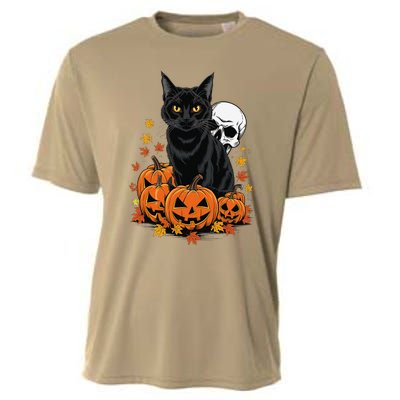 Vintage Scary Halloween Black Cat Lovers Pumpkin Costume Cooling Performance Crew T-Shirt