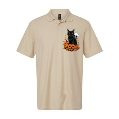 Vintage Scary Halloween Black Cat Lovers Pumpkin Costume Softstyle Adult Sport Polo