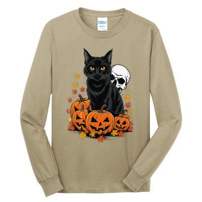 Vintage Scary Halloween Black Cat Lovers Pumpkin Costume Tall Long Sleeve T-Shirt