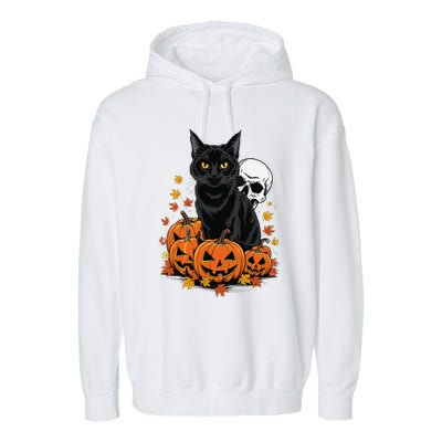 Vintage Scary Halloween Black Cat Lovers Pumpkin Costume Garment-Dyed Fleece Hoodie