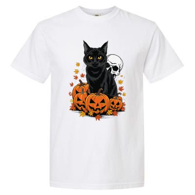 Vintage Scary Halloween Black Cat Lovers Pumpkin Costume Garment-Dyed Heavyweight T-Shirt