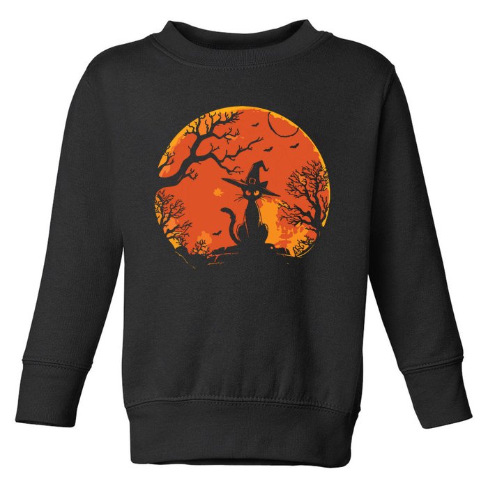 Vintage Scary Halloween Cat Costume Retro Cat Moon Toddler Sweatshirt