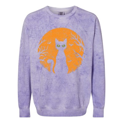 Vintage Scary Halloween Cat Costume Retro Cat Moon Gift Colorblast Crewneck Sweatshirt