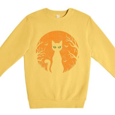 Vintage Scary Halloween Cat Costume Retro Cat Moon Gift Premium Crewneck Sweatshirt