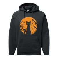 Vintage Scary Halloween Cat Costume Retro Cat Moon Gift Performance Fleece Hoodie