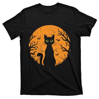 Vintage Scary Halloween Cat Costume Retro Cat Moon Gift T-Shirt