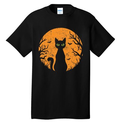 Vintage Scary Halloween Cat Costume Retro Cat Moon Gift Tall T-Shirt