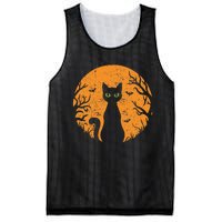 Vintage Scary Halloween Cat Costume Retro Cat Moon Gift Mesh Reversible Basketball Jersey Tank