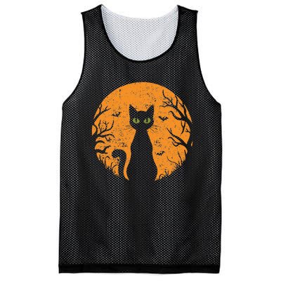 Vintage Scary Halloween Cat Costume Retro Cat Moon Gift Mesh Reversible Basketball Jersey Tank